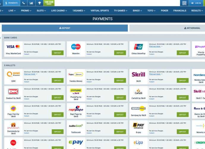 1xbet payments