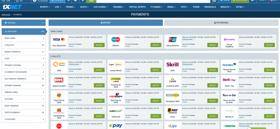 1xbet payments